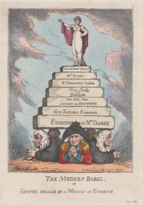 The Modern Babel, or Giants Crushed by a Weight of Evidence, April 11, 1809 by Thomas Rowlandson
