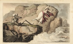 Death Holds a Handkerchief as a Woman Commits Suicide by Thomas Rowlandson