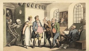 Death Surprises Ned Freeman at the Insurance Office by Thomas Rowlandson