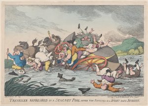 Traveller Refreshed in a Stagnant Pool, after the Fatigues of a Dusty... by Thomas Rowlandson