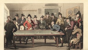 Young English Gentlemen Playing a Game of Billiards by Thomas Rowlandson