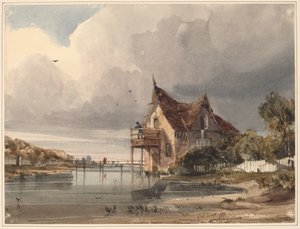 A River and Cottage with White Paling by Thomas Shotter Boys