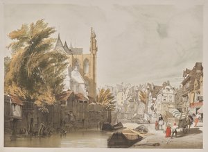 Picturesque Architecture in Paris, Ghent, Antwerp, Rouen: Rue du Rivage, Abbeville, France by Thomas Shotter Boys