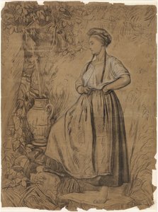 Standing Girl Filling a Jug with Water from a Well by Thomas Simon Cool