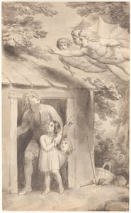 Peter and His Children Visited by Three Flying Figures by Thomas Stothard