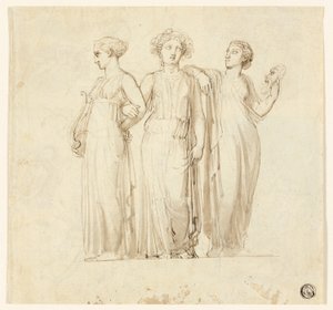 Three Muses (recto); Study of Knight and Monk for an Illustration in a Gothic Novel (verso) by Thomas Stothard