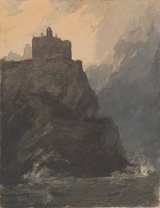 Castle on Cliff, with a Stormy Sea, and Shipwreck at Base of Cliff