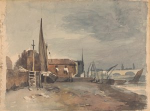 Shore Scene with Buildings and Boats by Thomas Sully