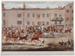 Mail coaches in front of the Peacock Inn on Islington High Street, London