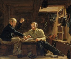 Portraits of two sailors sitting among the beams in the hold of a Berwick by Thomas Sword Good