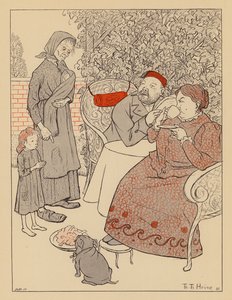 Poor Woman Asking if She and Her Child Can Have Any Leftovers from a Dog