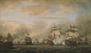 The Battle of the Saintes, 12 April 1782. HMS Barfleur attacking the French flagship Ville de Paris by Thomas Whitcombe