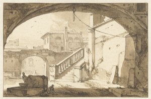 View through an Arch on an Italian Courtyard by Thomas Wijck