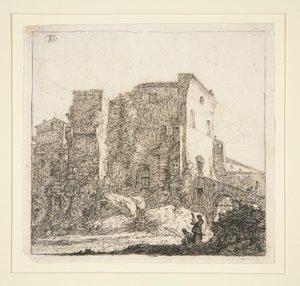 Landscape with Ruins, with a Fisherman by Thomas Wijck