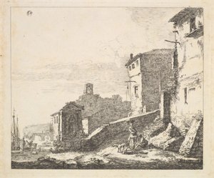 Village Scene with Woman Standing Beside a Seated Man, 17th century by Thomas Wijck