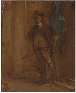 A soldier with a flag by Thomas Willeboirts Bosschaert