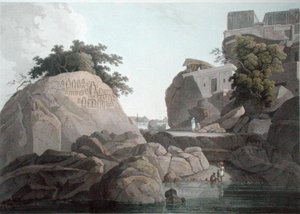 South East View of the Fakeers Rock on the River Ganges, near Sultaungunge, plate X from 