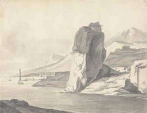 A Coastal Scene with Breakwater, High Cliffs and a Fort
