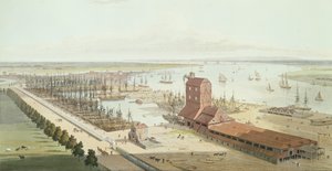 The Mast House and Brunswick Dock at Blackwell, 1803 by Thomas und William Daniell