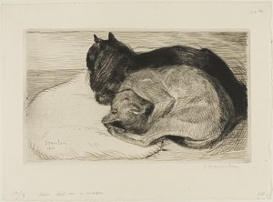 Two Cats on a Cushion by Théophile Alexandre Pierre Steinlen