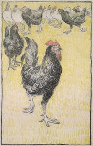 Cockerel, followed by black and white Hens by Théophile Alexandre Steinlen