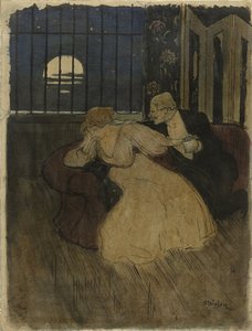 Gentleman in Coat Trying to Persuade a Hesitant Lady on a Sofa by Théophile Alexandre Steinlen