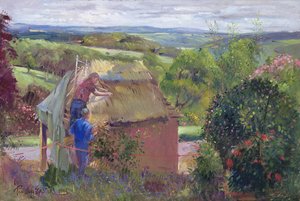 Thatching the Summer House, Lanhydrock House, Cornwall by Timothy Easton