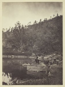 View on Apache Lake, Sierra Blanca Range, Arizona, Two Apache Scouts in the Foreground by Timothy O