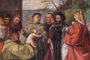 The Baby proclaiming the innocence of the Mother, the Northern wall, School of the Saint (detail) by Titian (c.1488 1576)