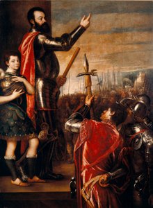 The speech of Alfonso de Avalos (1502-1546), Italian condottiero. Painting by Titian. Madrid, Prado Museum by Tiziano Vecelli