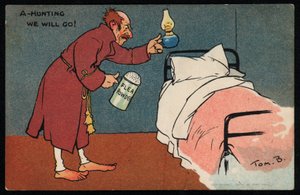 Man hunting for fleas in his bed by Tom Browne
