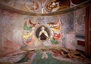 Life cycle of Saint John the Baptist: God the Father surrounds angels, the baptism of Christ and Saint Jerome in his study by Tommaso Masolino da Panicale