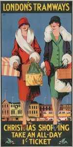 Christmas Shopping, Take an All-Day 1- Ticket, London County Council LCC Tramways Poster by Tony Castle
