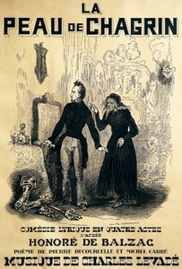 Poster for Le peau de chagrin, comic opera, libretto by Pierre Decourcelle and Michel Carre, music by Charles Levade, from novel by Honore De Balzac by Tony Johannot