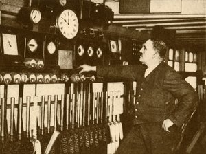 Recording Daily Time Signal at Liverpool Street Station, London and North Eastern Railway, 1930