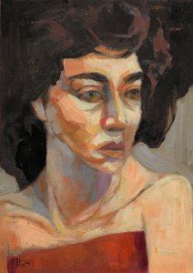 Contemplative Woman in Red by Tore Bahnson