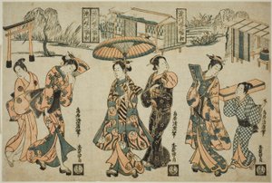 Girls of Fukagawa - A Triptych by Torii Kiyohiro