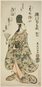 The Actor Segawa Kikunojo II as Shirabyoshi Renri in the play "Imayo Dojoji" performed at the Ichimura Theater in the eleventh month, 1756 by Torii Kiyomitsu I