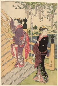 Admiring the Wisteria at Kameido Shrine by Torii Kiyonaga