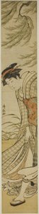 Courtesan Walking Under a Willow Tree on a Breezy Day by Torii Kiyonaga