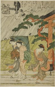 Sudden Shower at Mimeguri Shrine by Torii Kiyonaga
