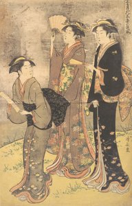 Three Young Women Strolling on the Bank of the Sumida River by Torii Kiyonaga
