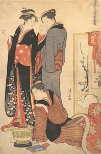 Two Women Standing, Holding a Child by Torii Kiyonaga