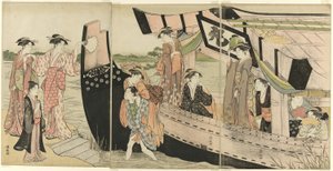 Women Coming Ashore from a Pleasure Boat on the Sumida River by Torii Kiyonaga