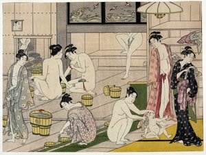 Women in a Public Bath. Japanese Print by Torii Kiyonaga (1752-1815), Circa 1785