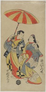 Nakamura Shichisaburo as Chihara Sakonnosuke and Hayakawa Hatsuse as The Courtesan Okuni, August 1702 by Torii Kiyonobu I Torii Kiyonobu I