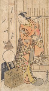 Actor as a Woman Standing by a Mirror Stand