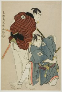The actors Ichikawa Omezo I (R) as Tomita Hyotaro and Otani Oniji III (L) as Kawashima Jibugoro