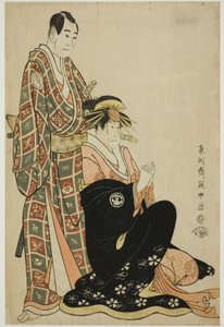 The Actors Segawa Kikunojo III as the Courtesan Katsuragi and Sawamura Sojuro III as Nagoya Sanza Motoharu by Toshusai Sharaku