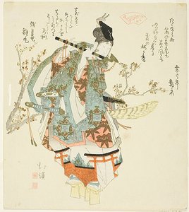 Minamoto no Yoshitsune Playing a Flute by Totoya Hokkei